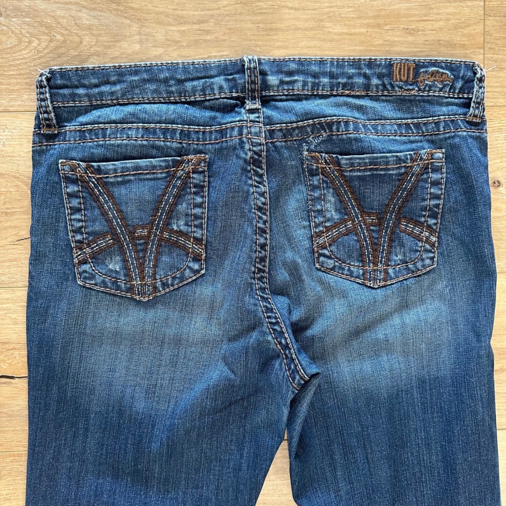 Kut from the Kloth Womens Straight Leg Jeans Blue Whiskered Thick Stitching 14